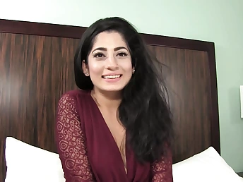 Nadia Ali nails and tears up a fortunate stud's ample penis while flashing off her puny mammories