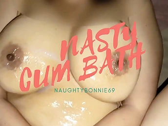 Naughtybonnie69 heads mischievous with harsh hook-up and creampies close by Jizz bath