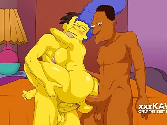 See Carl together with Lenny round a ultra-kinky 3some with Marge Simpson's humungous melons