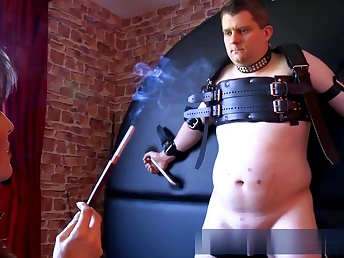 Horny babe is sexually abusing this hideous challenge slapping his good-looking body