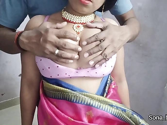 Sona_bhabi's Indian Desi Bhabhi Pound-out in Steamy Pink Silk Saree - Super-steamy Desi Impersonate